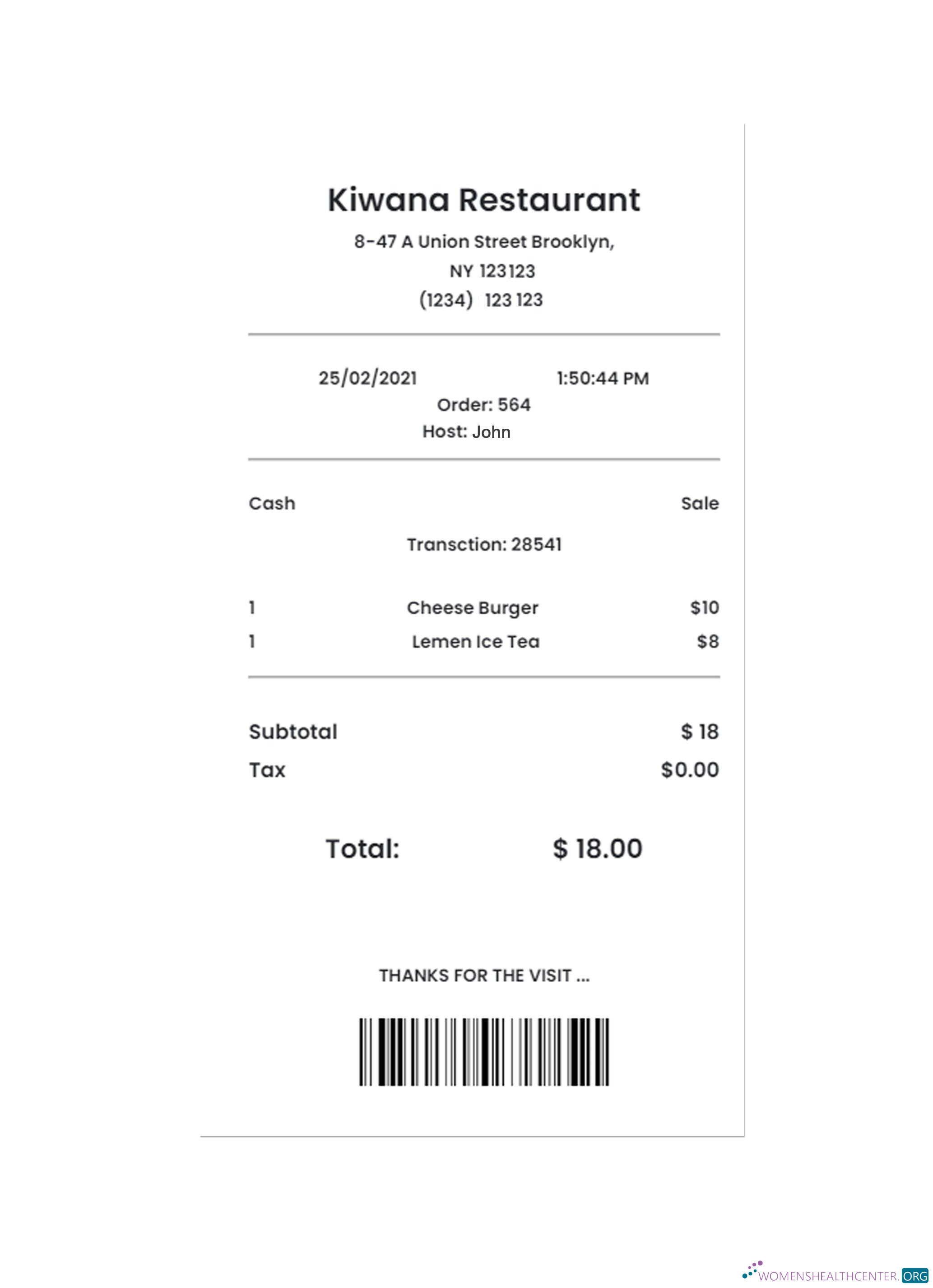 Download KIWANA RESTAURANT payment check Photoshop template